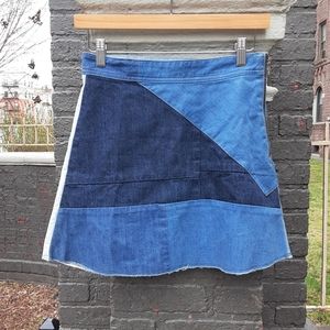 Zara Patchwork Denim Mini Skirt